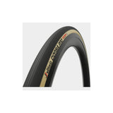 Vittoria Corsa Pro 700x29c tubeless ready black road tire with tan sidewalls mounted on a wide G2.0 rim, close-up view.