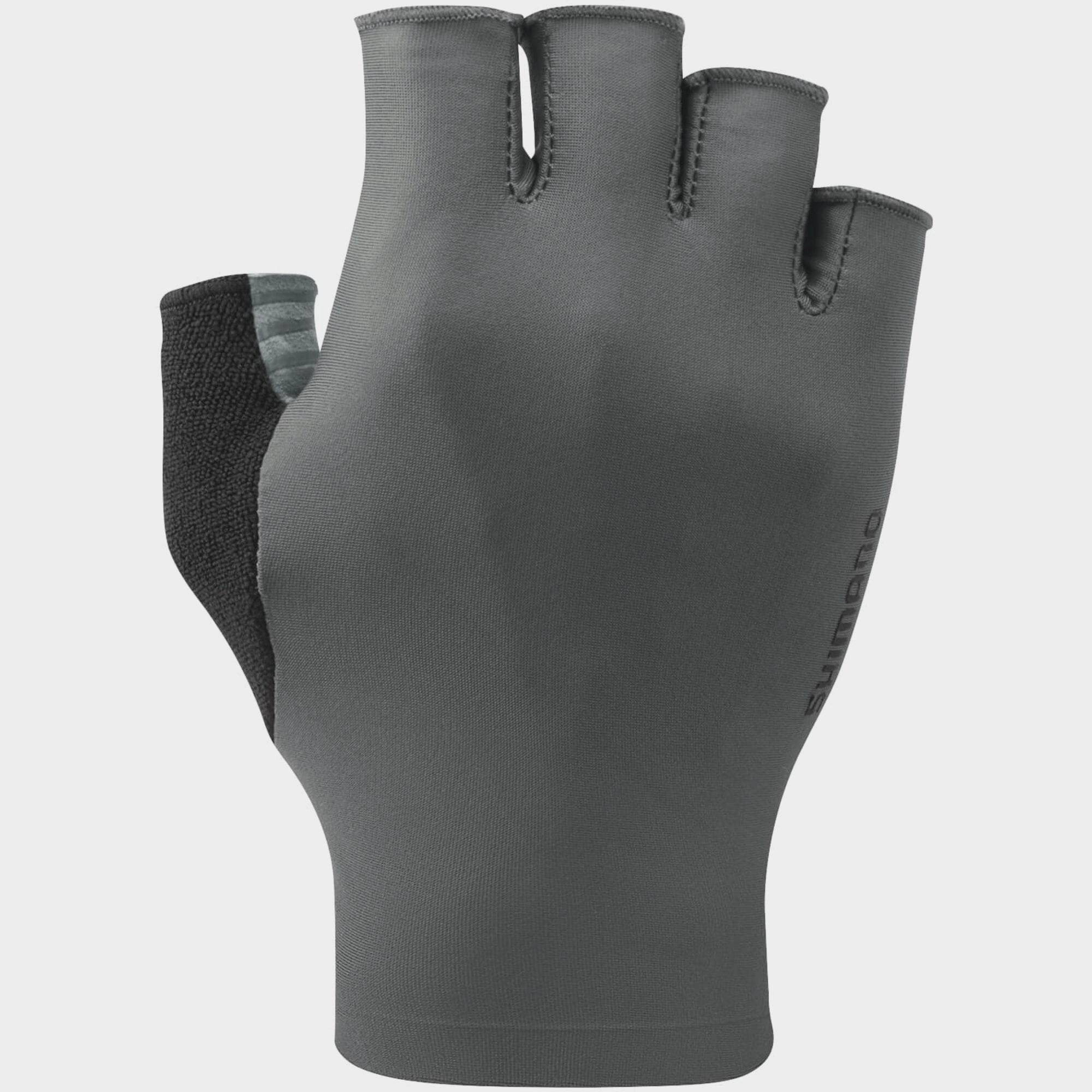 Shimano men's lightweight, breathable cycling gloves with padded palms for comfort during racing and training.