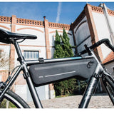 Zefal Bike Packing Z Adventure C4 waterproof frame bag attached to cycling bike, 4.2L capacity, durable accessories for cycling.