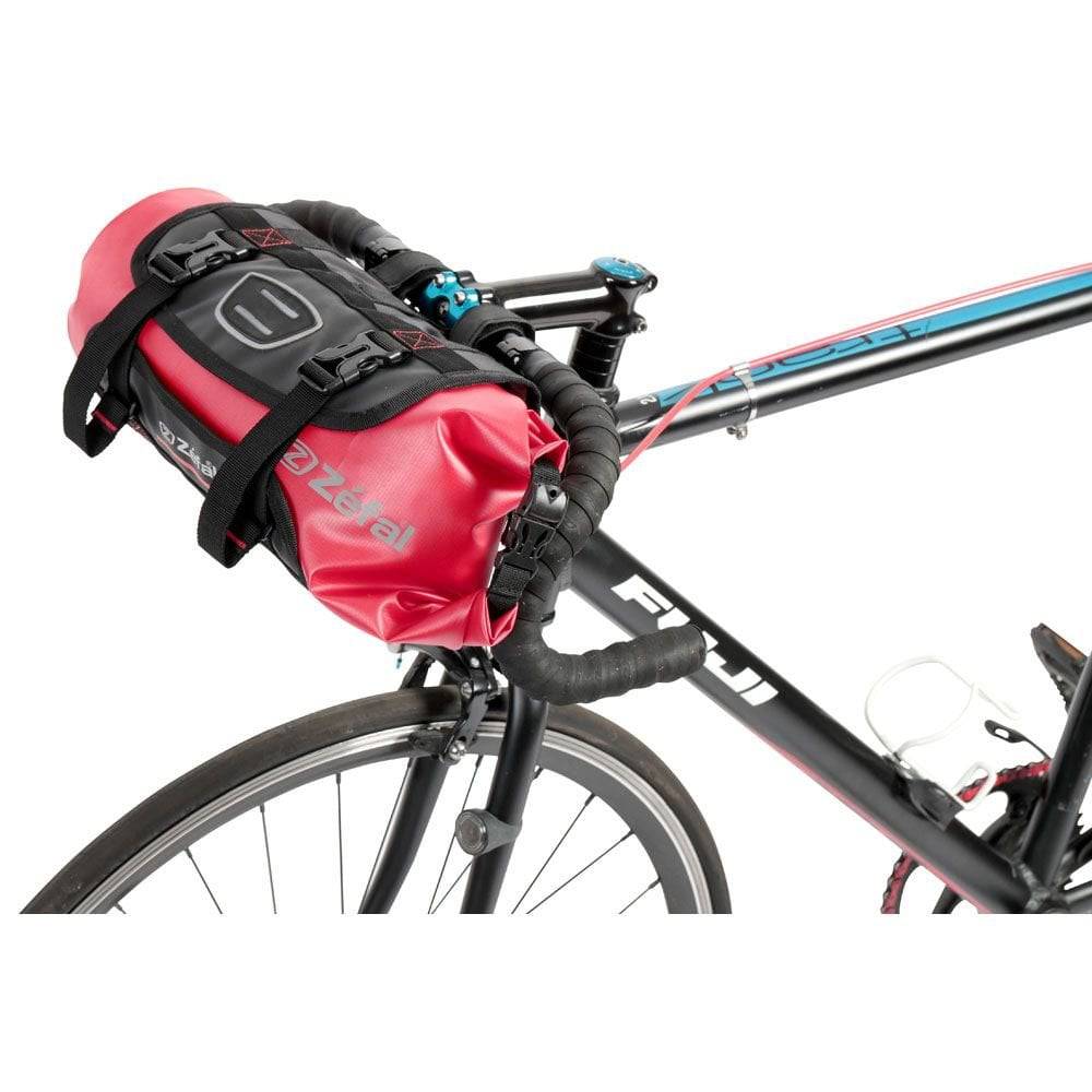 Zefal Z Adventure F10 waterproof bikepacking handlebar bag with 10L capacity, shown mounted on a bicycle handlebar.