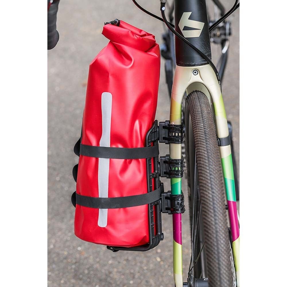Zefal Z Adventure Fork Pack front bag with waterproof holder for bikepacking, mounted on a mountain bike fork.