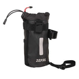 Zefal Bike Packing Z Adventure Pouch Bag mounted on a bike handlebar, 1L capacity, waterproof bike accessory for cycling adventures.