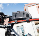 Zefal Z Adventure T1 top tube bike bag showing water-resistant fabric and secure mounting straps on a bicycle frame.