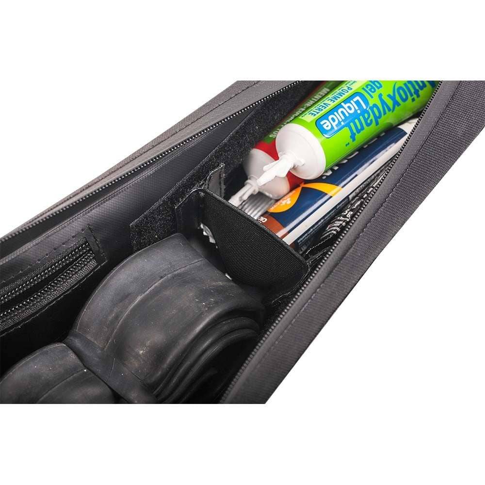 Zefal Z Adventure T3 waterproof top-tube bikepacking bag mounted on a road or mountain bike frame, designed for cycling accessories.