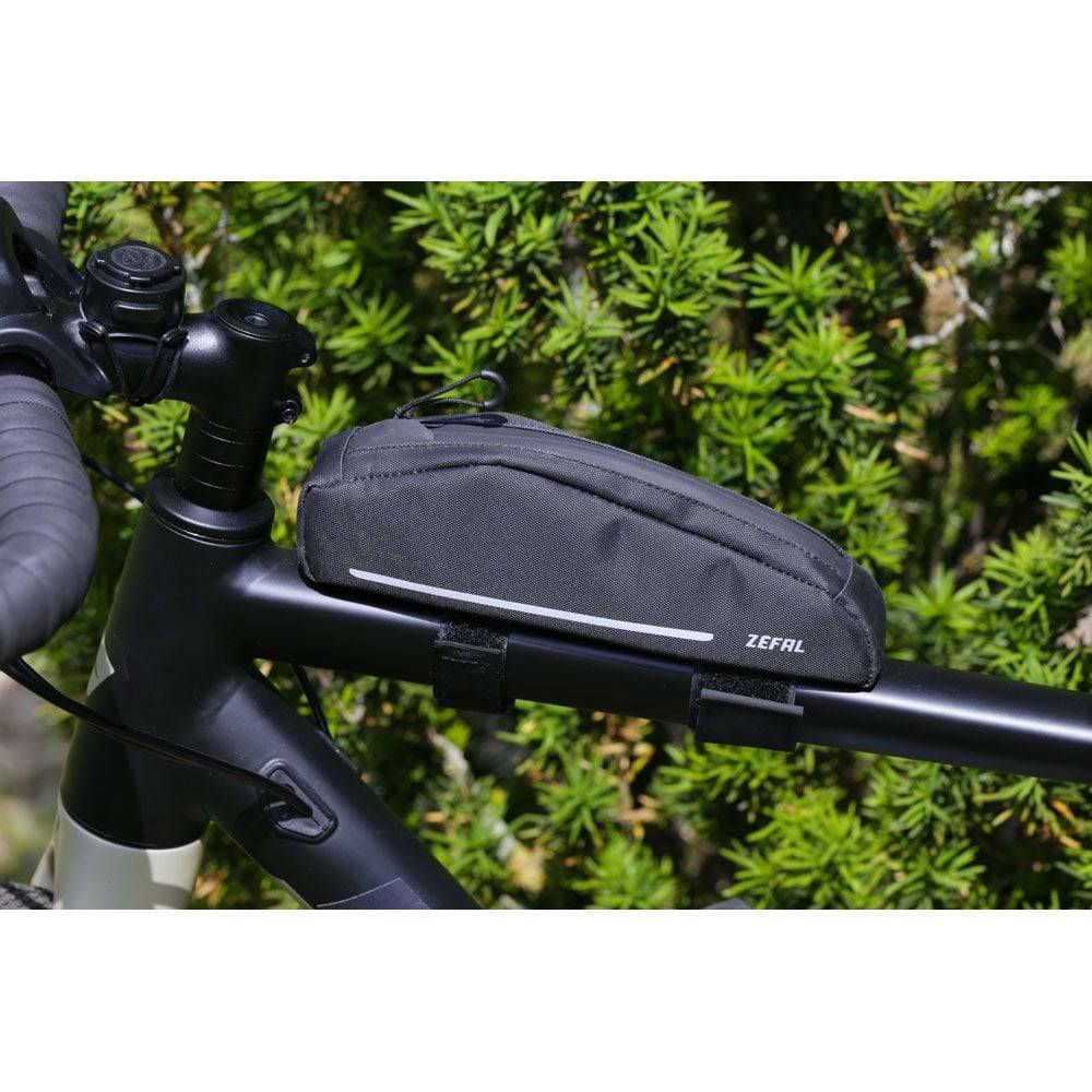 Zefal Z Aero frame bag mounted on a bicycle frame, showcasing aerodynamic design for cycling accessories and bike packing.