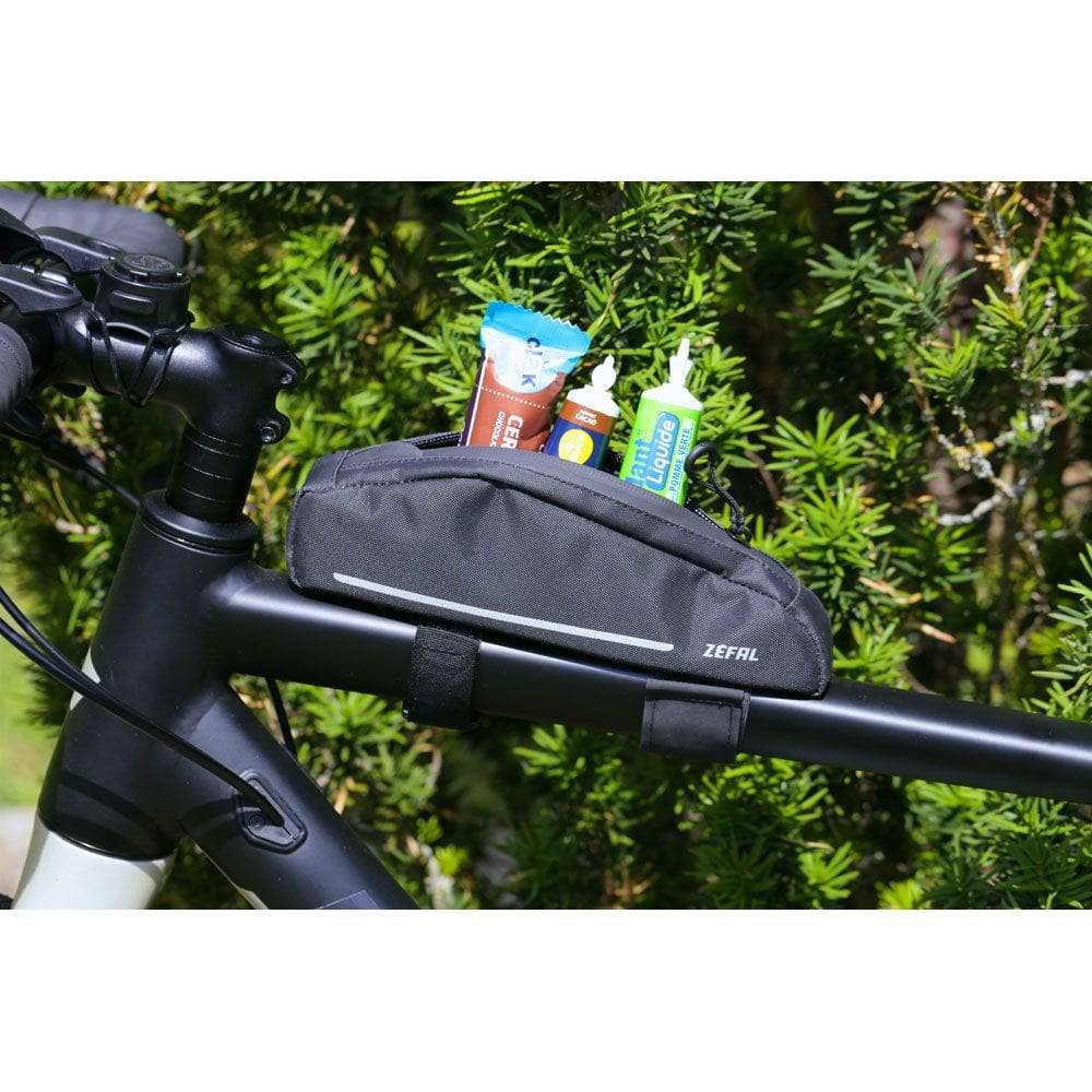 Zefal Z Aero frame bag attached to a bicycle frame, designed for aerodynamic bike packing and cycling accessories.