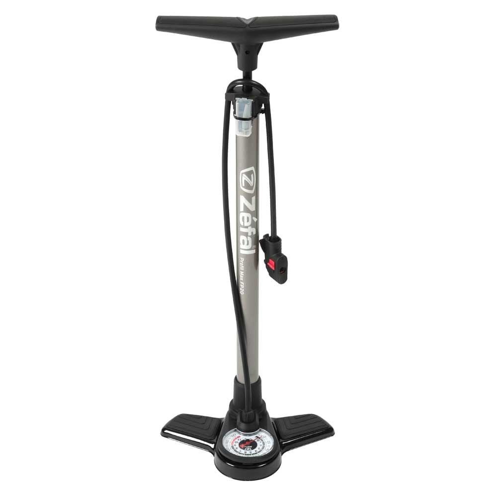 Zefal Profil Max FP20 floor pump with Z-Switch for Presta, Schrader, and Dunlop valves, featuring a sturdy handle and pressure gauge.