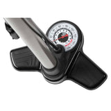 Zefal Profil Max FP20 floor pump with Z-Switch, showing digital gauge and valve compatibility for Presta, Schrader, and Dunlop.