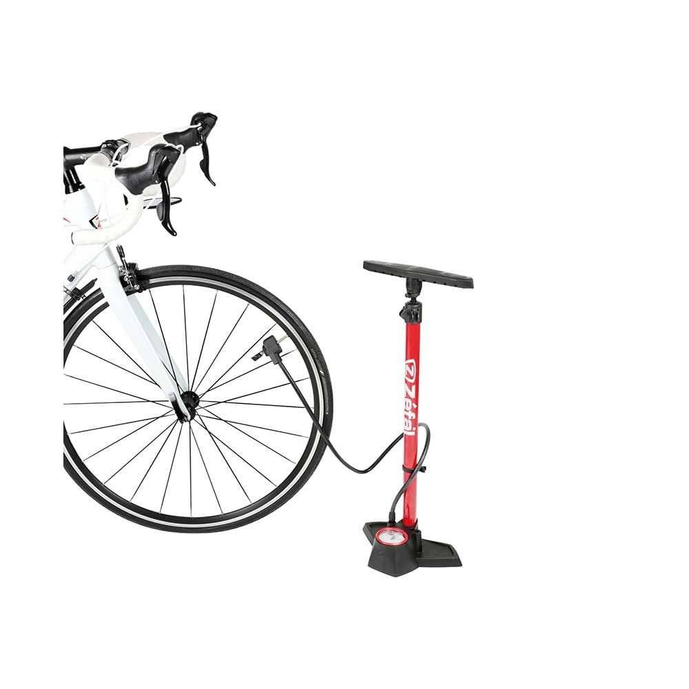 Zefal Profil Max FP30 floor pump with gauge for Presta, Schrader, and Dunlop valves, featuring a sturdy metal base and ergonomic handle.