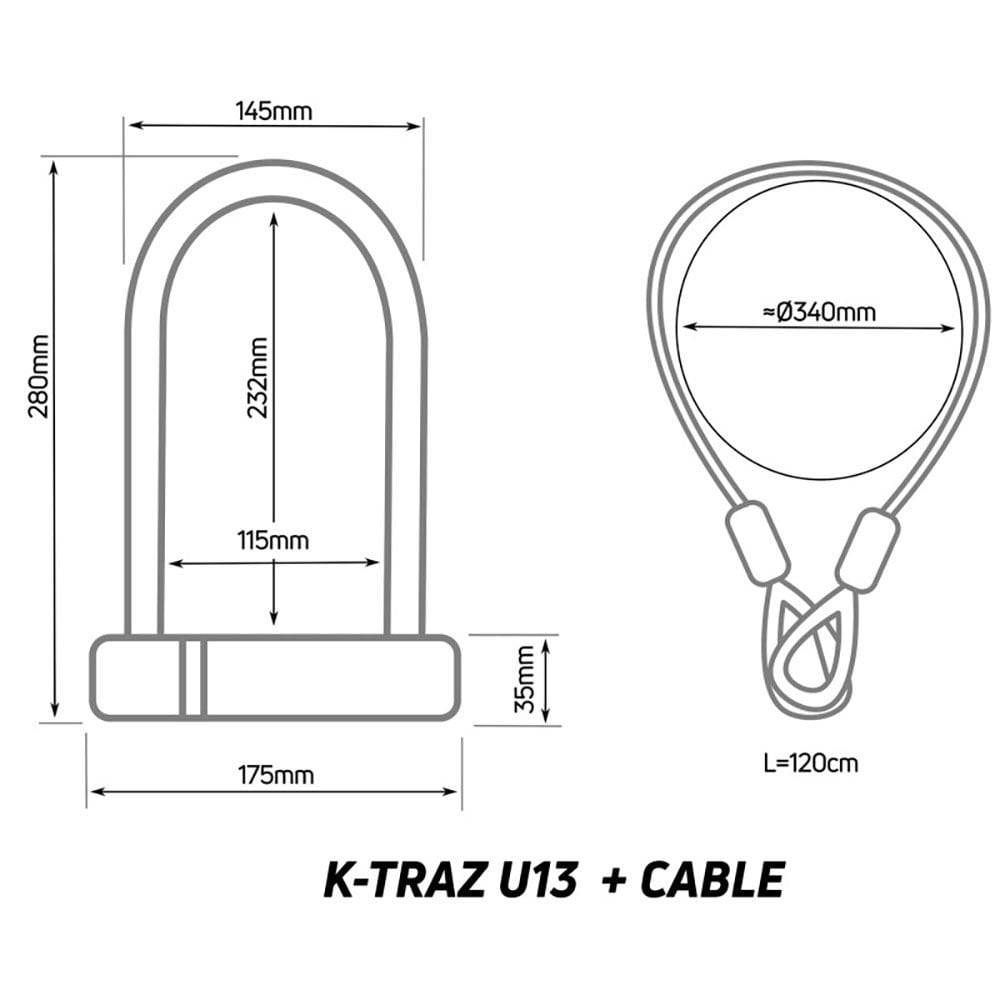 Zefal D-Locks K-Traz U13 Cable U-Lock for bikes with double locking system, black cable lock accessory for bicycle security