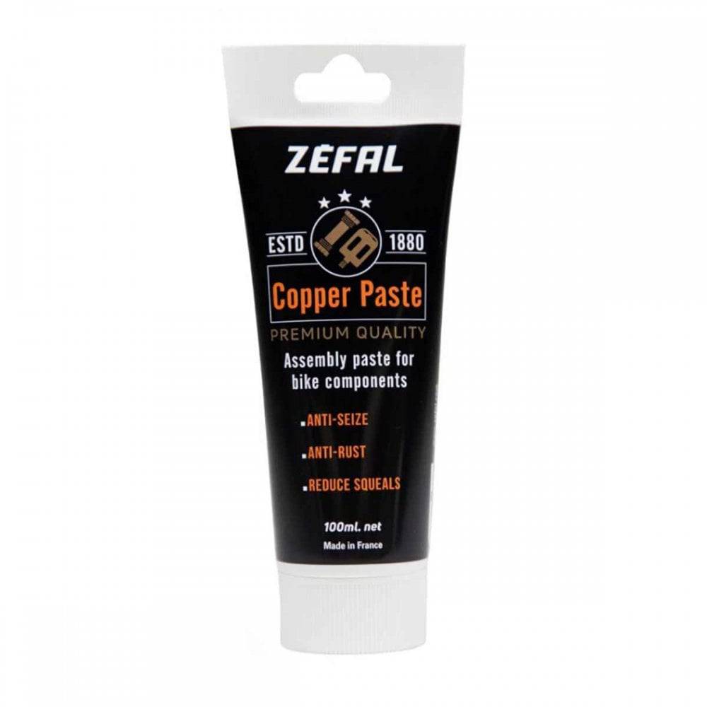 Zefal Copper Paste Lubrication for bikes, workshop anti-seize compound with rust protection, shown in a container.