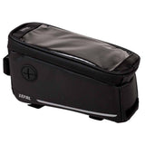 Zefal Console Pack T2 top-tube bike bag with smartphone compartment and rain cover, mounted on a bicycle frame.