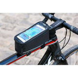 Zefal Console Pack T2 top-tube bike bag with smartphone compartment and rain cover, shown mounted on a bike frame.