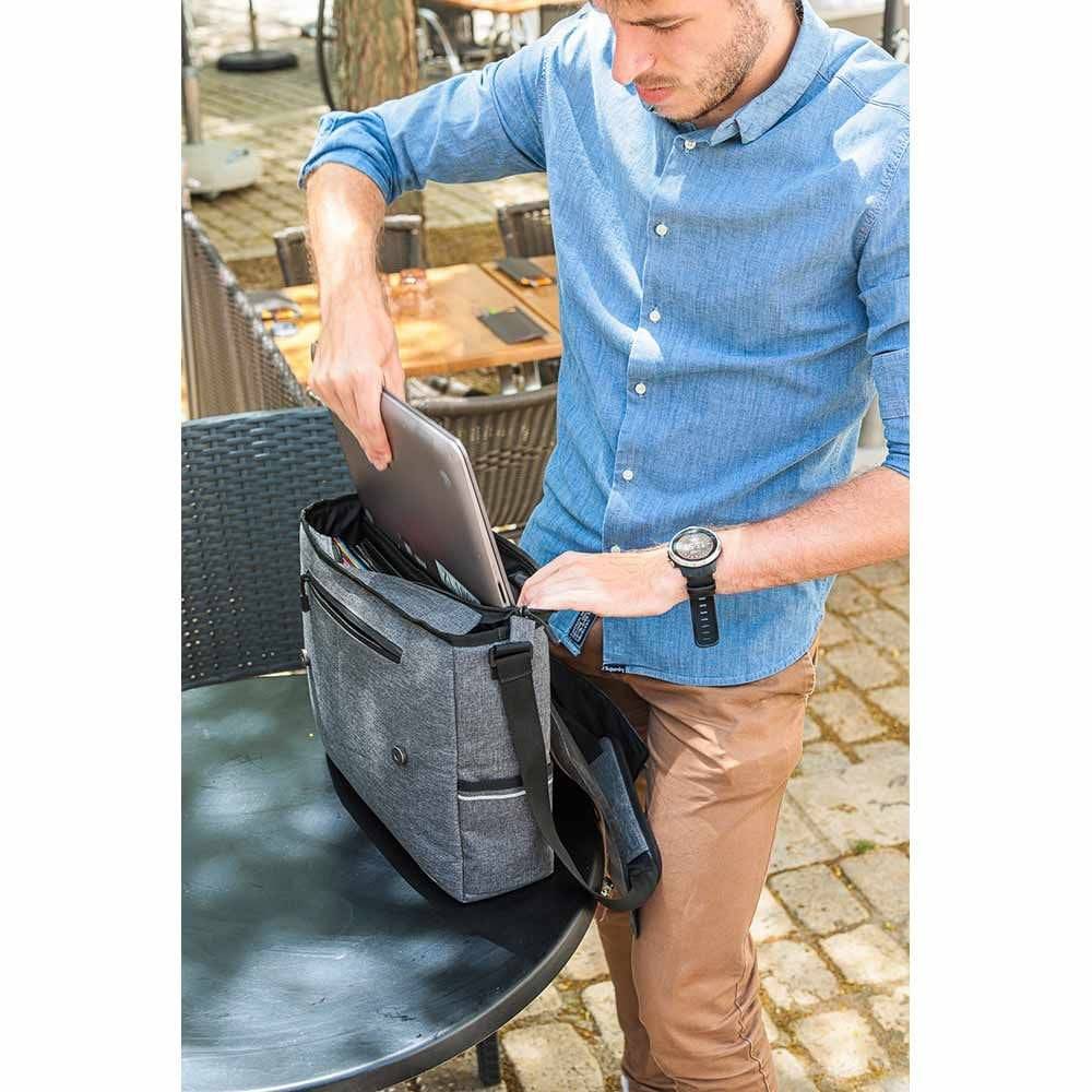 Zefal Urban Messenger Pannier Bag attached to bike rear rack, 11L capacity with rain cover for cycling accessories.