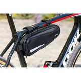 Zefal Z Frame Pack bike bag with universal mount and reflective stripes, 1.3L capacity, attached to a bicycle frame.
