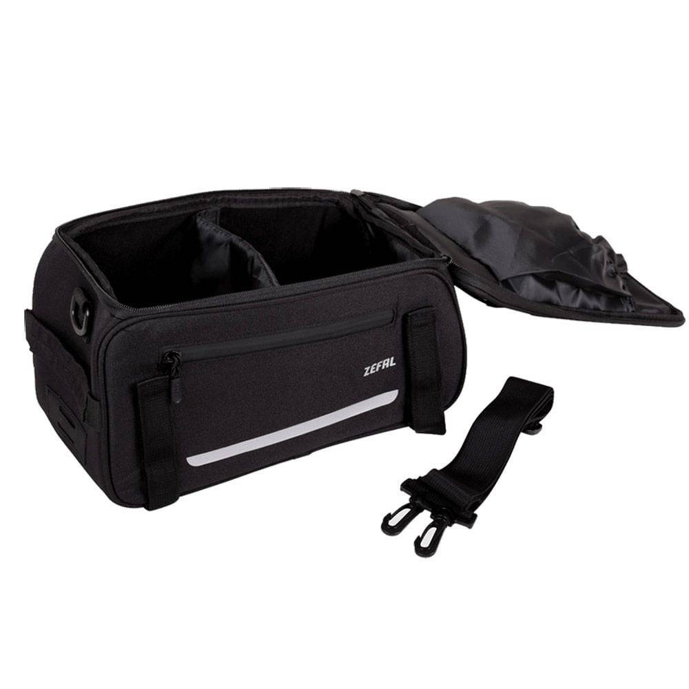 Zefal Z Traveller 40 bike rack bag with waterproof cover and reflective strips, mounted on a bike for outdoor cycling accessories.