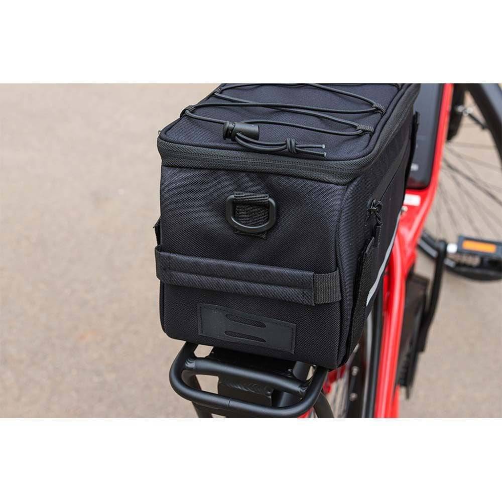 Zefal Z Traveller 40 bike rack bag with waterproof cover and reflective strips, mounted on a bicycle rear rack.