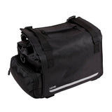 Zefal Z Traveller 60 expandable pannier rack bag with universal mounting system, shown attached to a bicycle rack.