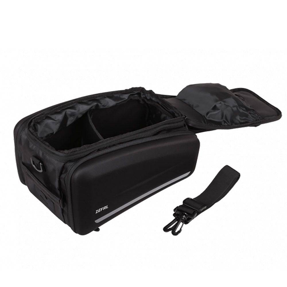 Zefal Z Traveller 80 bike rack bag with 32L water-resistant pannier, mounted on bike rack, showing durable outdoor fabric and zippers