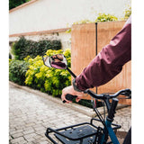 Zefal Espion E100 cargo bike mirror with dual mirrors for longtail and cargo bikes, mounted on bike handlebar.