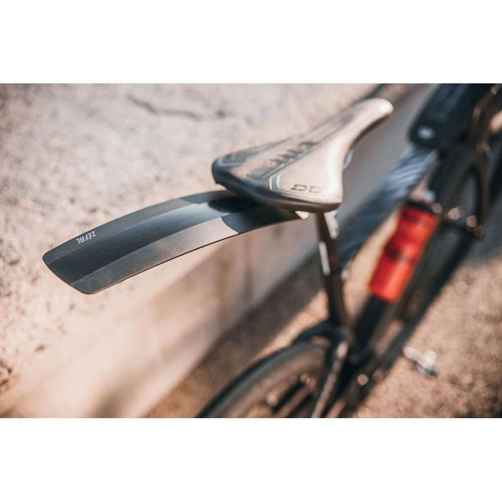 Zefal Shield S10 road bike mudguard attached to a bike, providing lightweight splash protection for cycling in wet conditions.