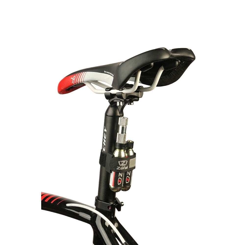 Zefal Ez Control CO2 hand pump with two cartridge holder, bike tire inflator accessory for quick air inflation.