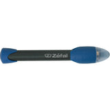 Zefal Max Blue/Black mini hand pump with flexible valve connection and accessories for bicycle tire inflation.
