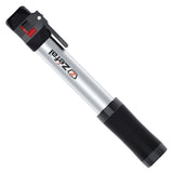 Zefal Switch Mini Silver bike hand pump with Presta, Schrader, and Dunlop valve adapters for inflating bicycle tires.