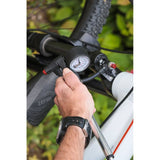 Zefal Z-Shock MTB suspension pump with pressure gauge for forks and shocks, black handheld cycling accessory.