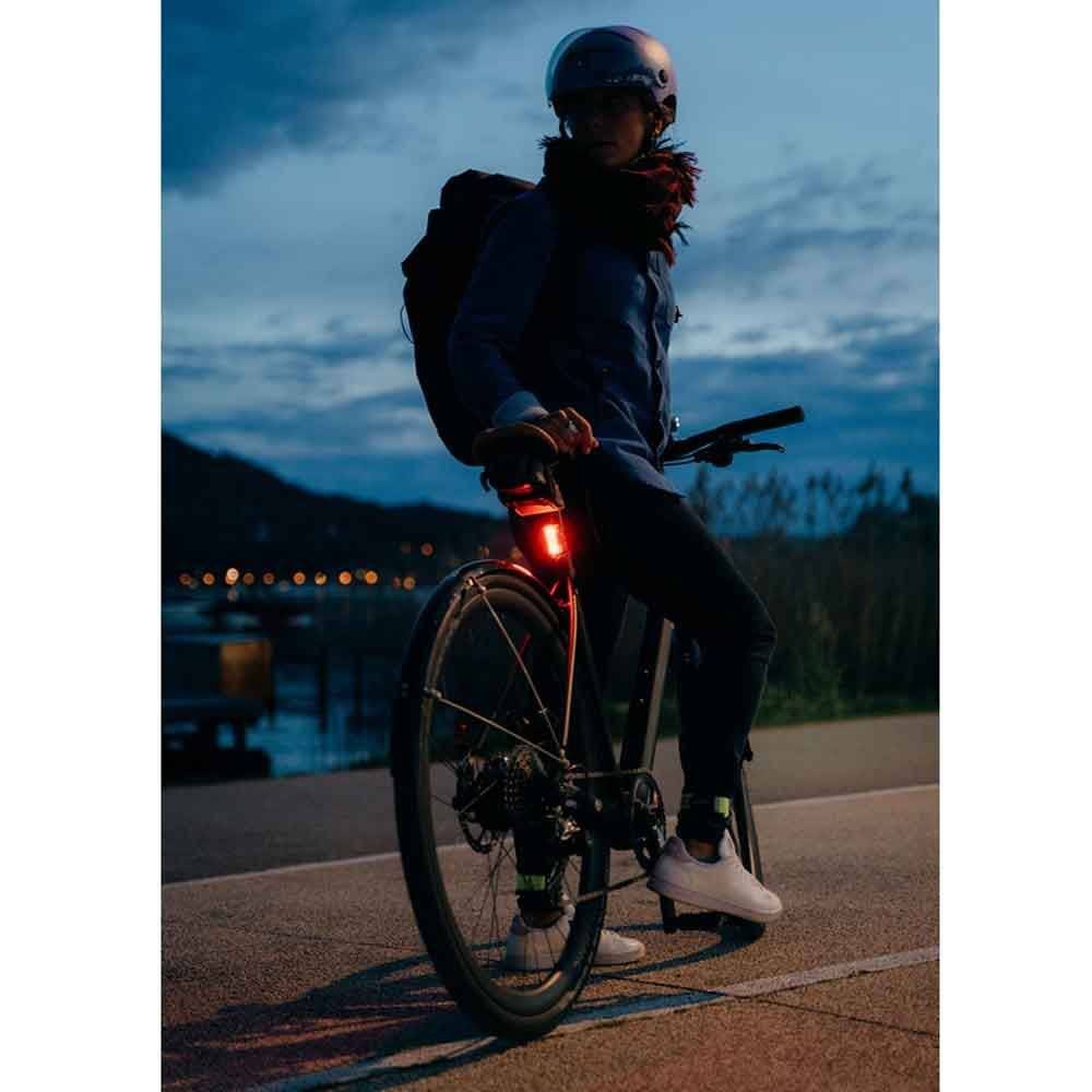 Zefal Vision R20 rear bike light with USB-C charging, four modes, waterproof design, mounted on a bicycle for visibility.