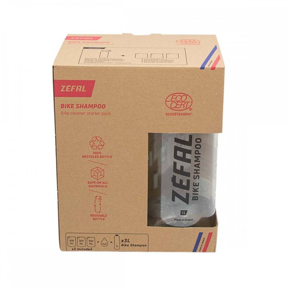 Zefal eco-friendly bike cleaner and shampoo in a workshop setting, with sprayer for washing and cleaning bicycles.