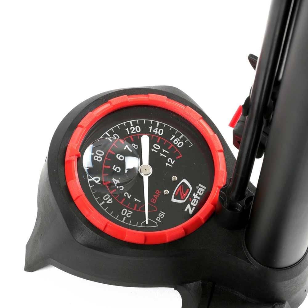 Zefal Profil Max FP60 floor pump with Z-Switch valve system for bike tires, featuring a digital pressure gauge and ergonomic handle.
