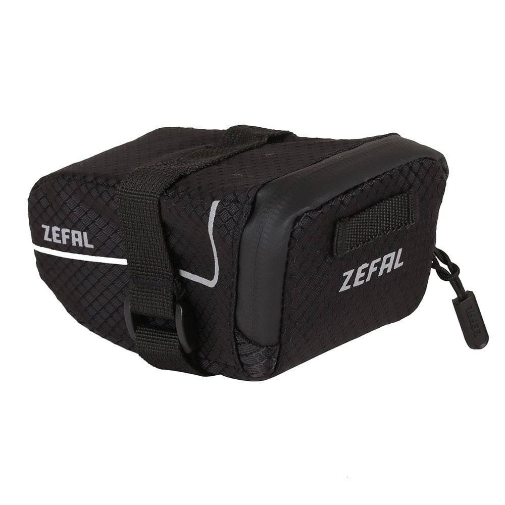 Zefal Z Light saddle packs with reflective stripes and light mount, bike seat storage accessory for cycling enthusiasts.