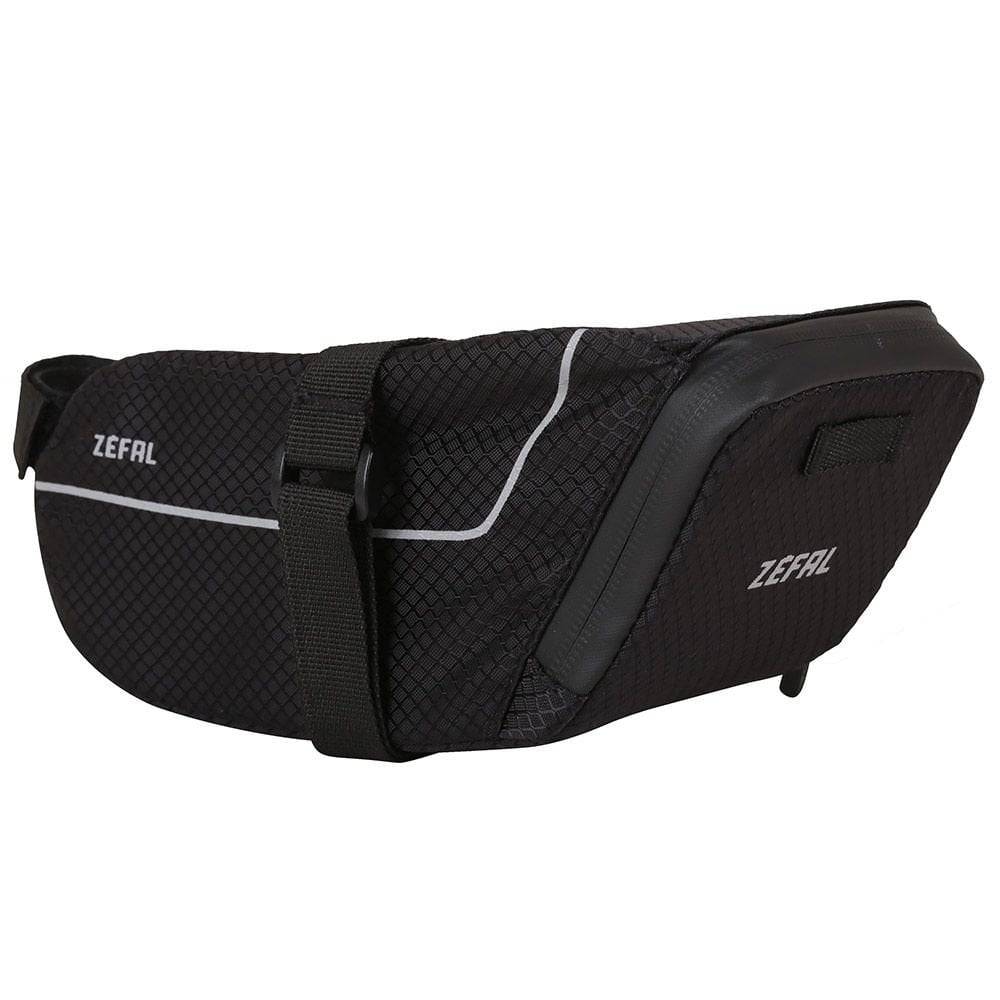 Zefal Z Light saddle pack with reflective stripes and light mount for bike seat storage, designed for cycling accessories.