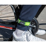 Zefal Doowah long trouser straps with reflective tape for visibility and security, shown attached to clothing.