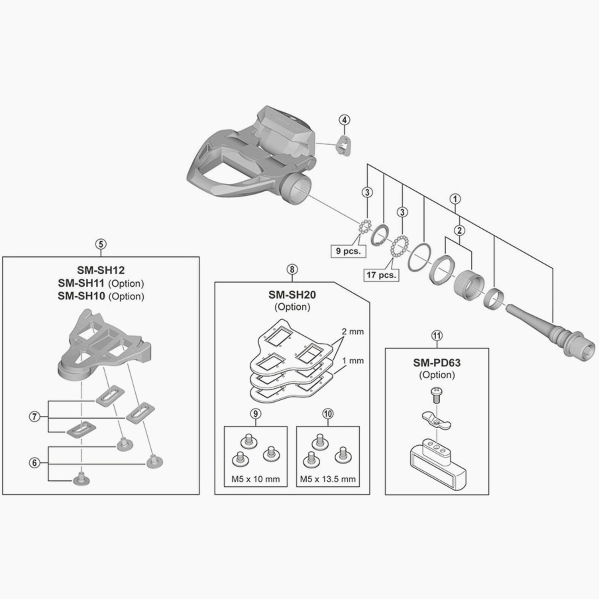 Shimano SM-SH20 SPD-SL cleat spacer and fixing bolt set for precise bike pedal cleat installation and adjustment.