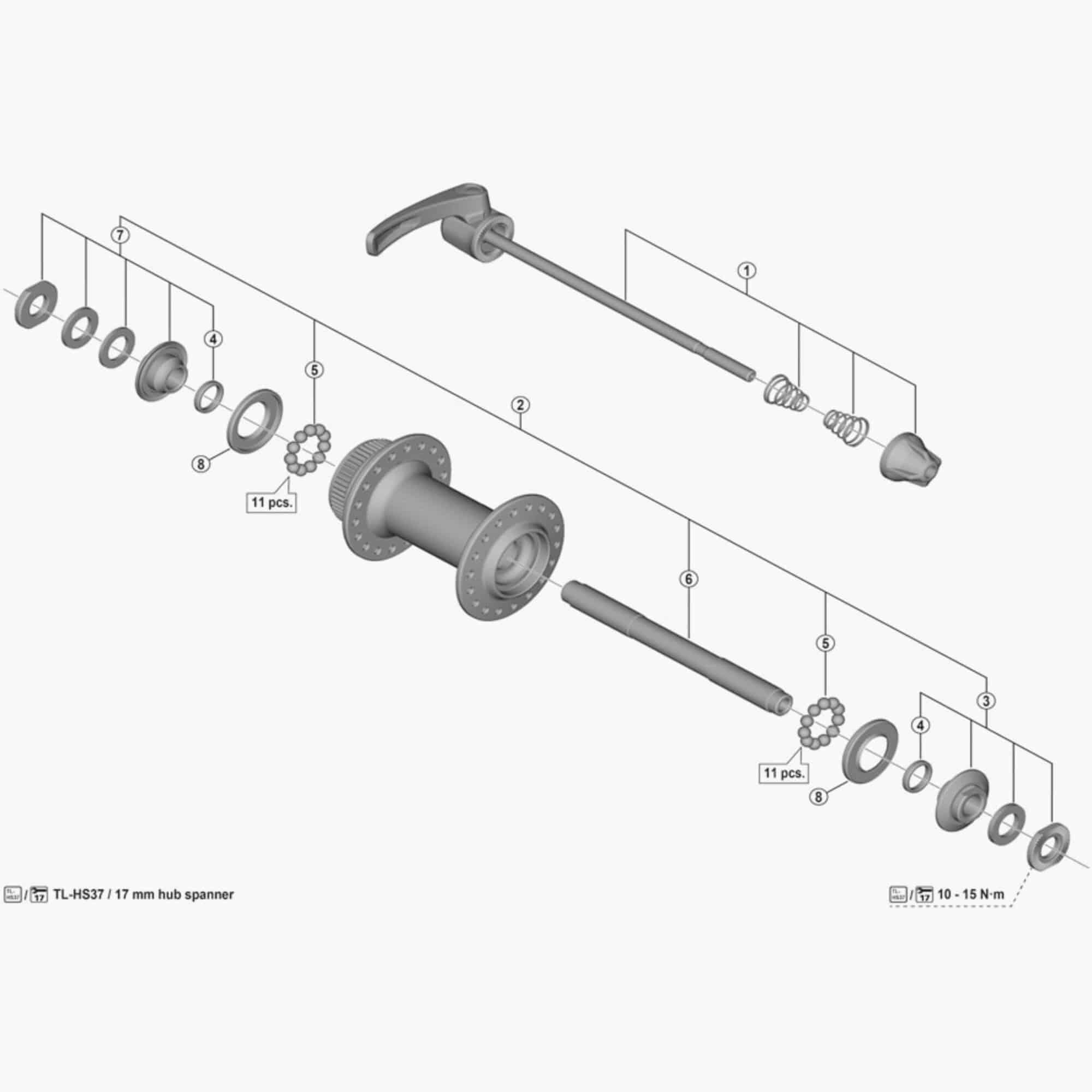 Shimano HB-T610 quick release skewer for bike wheel hubs, 133mm length, replacement component for Shimano bicycle components.