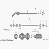 Shimano FH-TX505 complete hub axle for 146mm wheels, replacement component for smooth cycling performance.