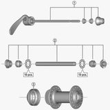 Shimano HB-TX505 bike hub axle, 108mm replacement component for bicycle wheel spares, Shimano brand bike parts.