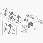 Shimano RD-4700 SS-Type rear derailleur outer plate and stopper pin replacement components for bike gear shifting.