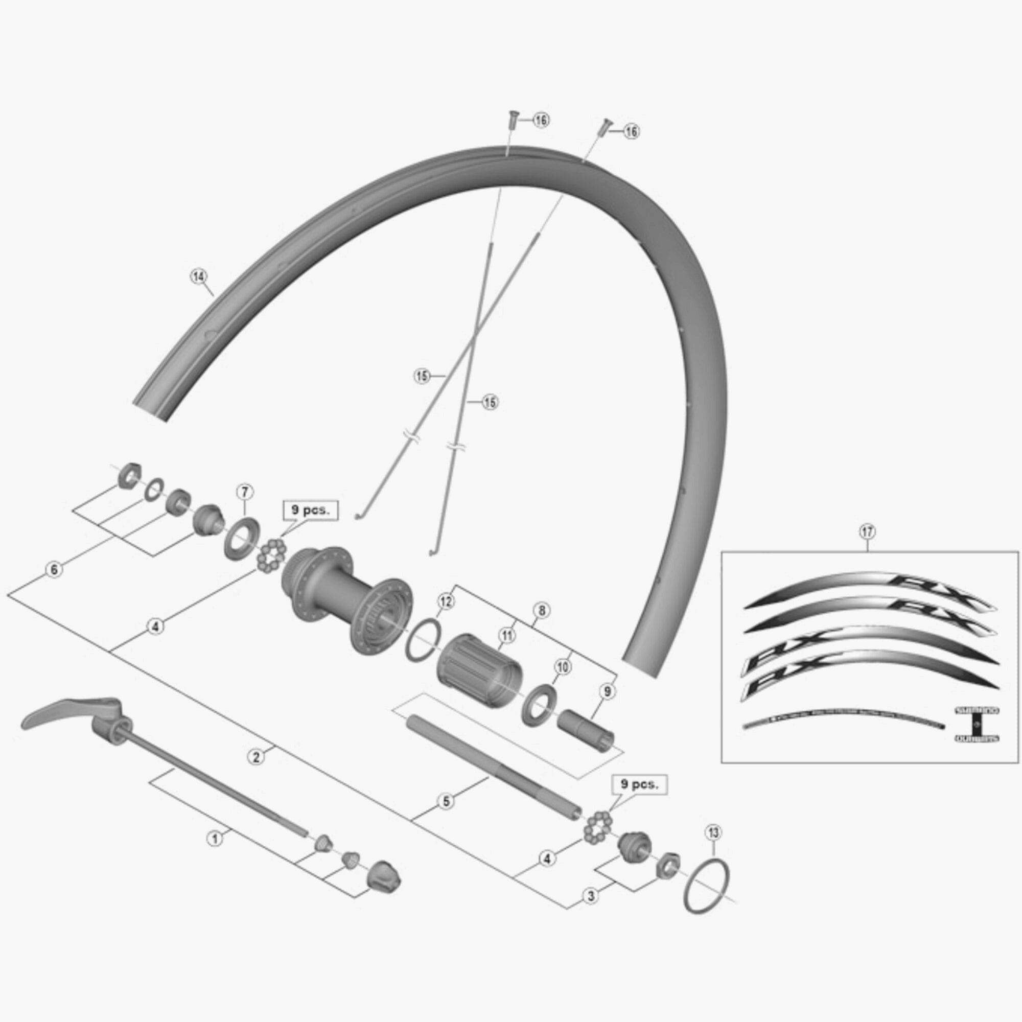 Shimano WH-RX010-R quick release for Shimano wheels, 168mm spare component, bike wheel wheel replacement part.