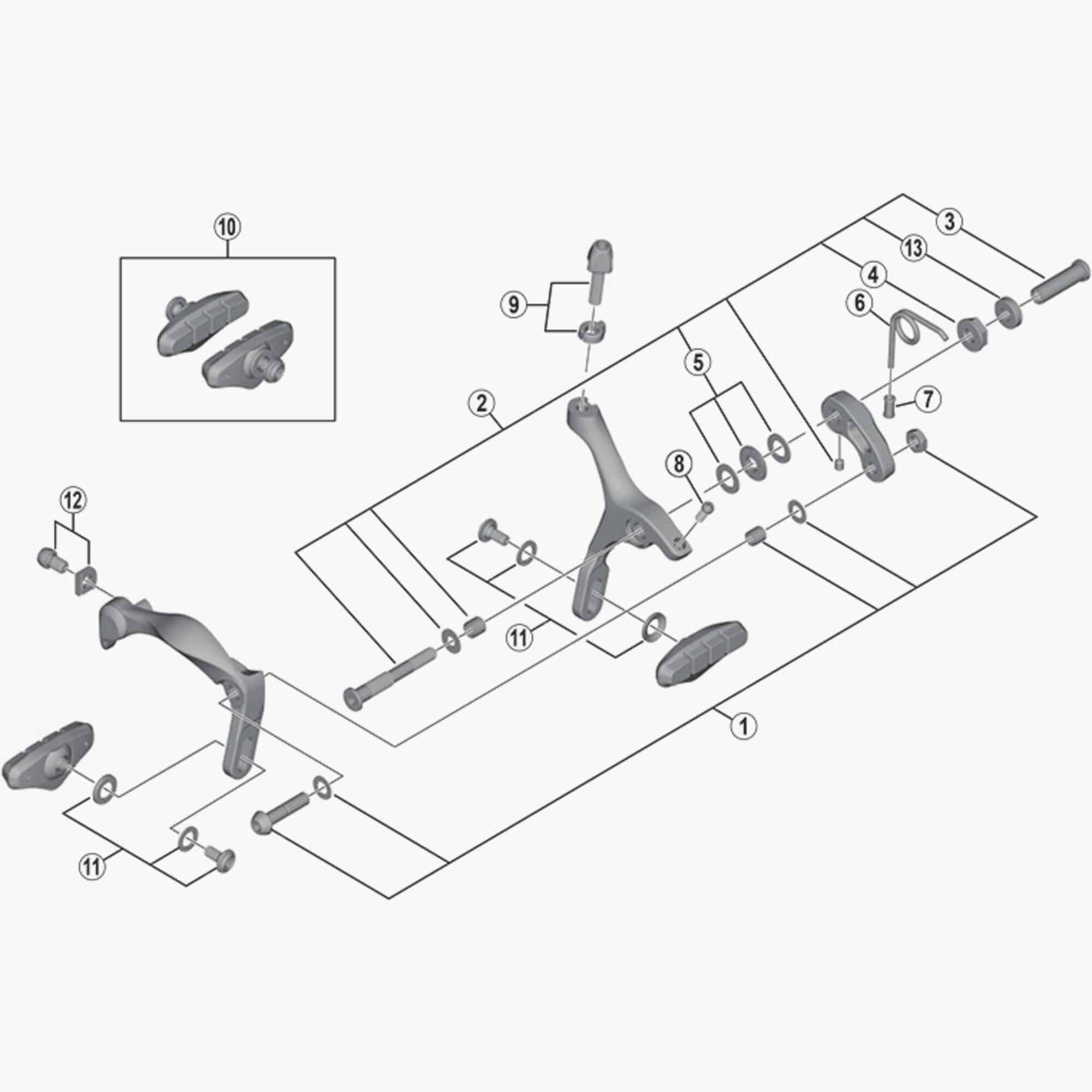 Shimano BR-4700 front pivot assembly bolt and nut replacement parts for bike components, shown in the image.