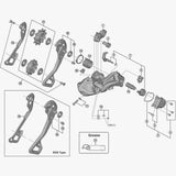 Shimano RD-M9050 inner plate for rear derailleur replacement, showing detailed component part for Shimano bicycle gears.