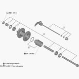 Shimano FH-M4050 quick release hub axle for bike wheels, 173mm length, complete spare component for Shimano bike wheel assembly