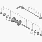 Shimano HB-5800 hub axle, 108mm replacement component for smooth wheel performance in bike components.