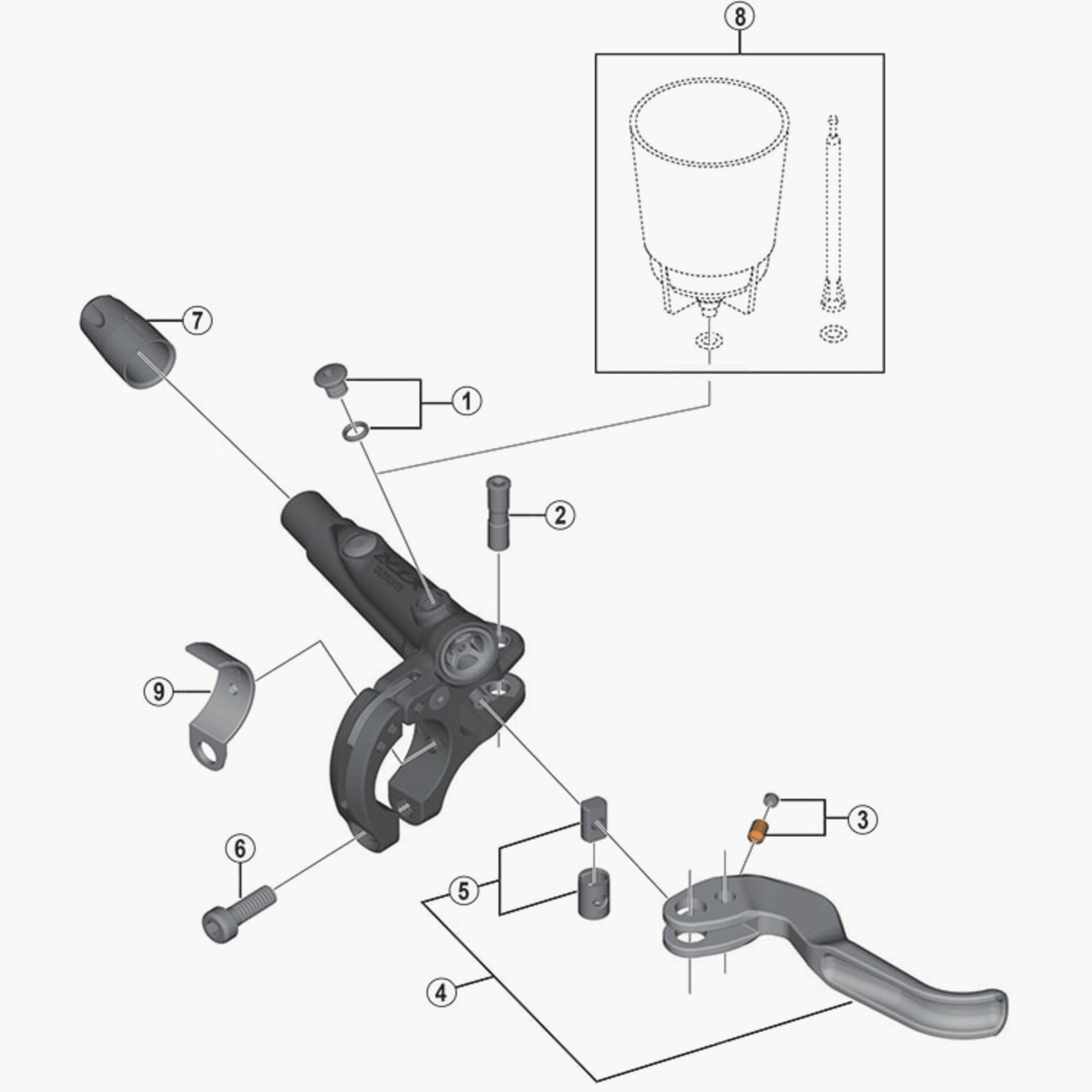 Shimano BL-M9000 left hand brake lever unit replacement spare part for bike braking systems.