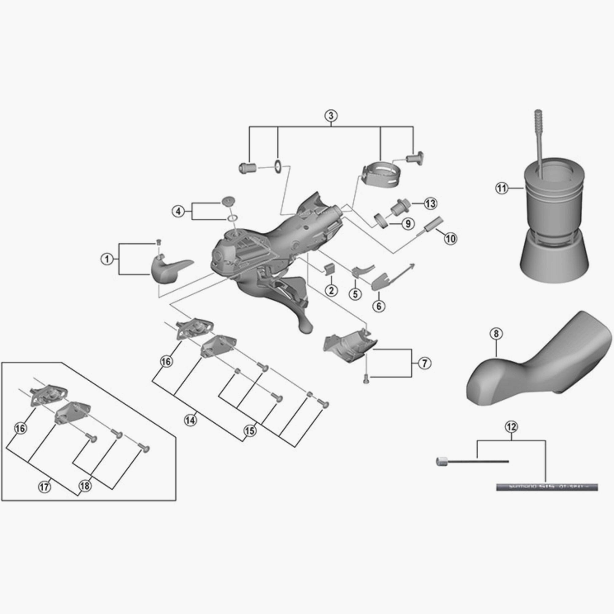 Shimano ST-RS685 right-hand shift lever cable guide replacement component for bicycle gear shifters.