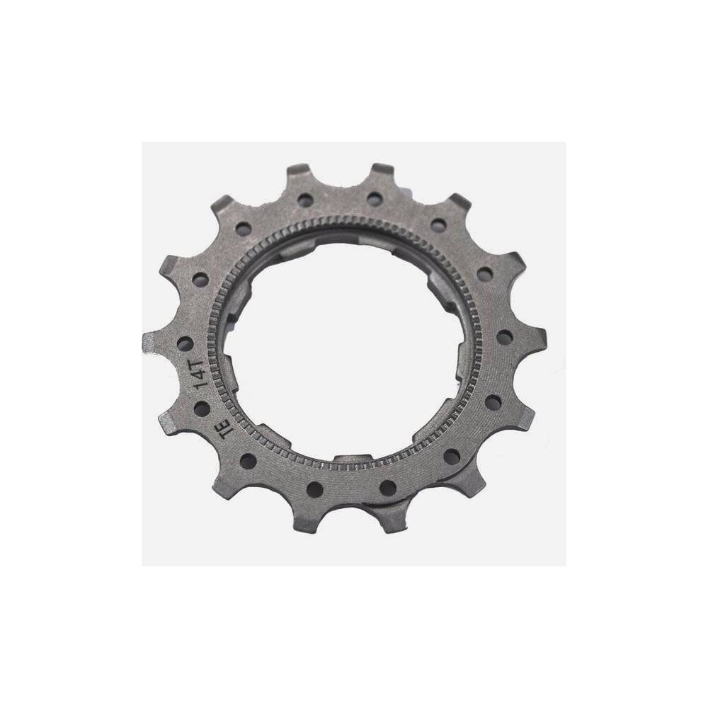 Shimano CS-6600 14T sprocket replacement for smooth gear shifts, shown with metal teeth and black body.