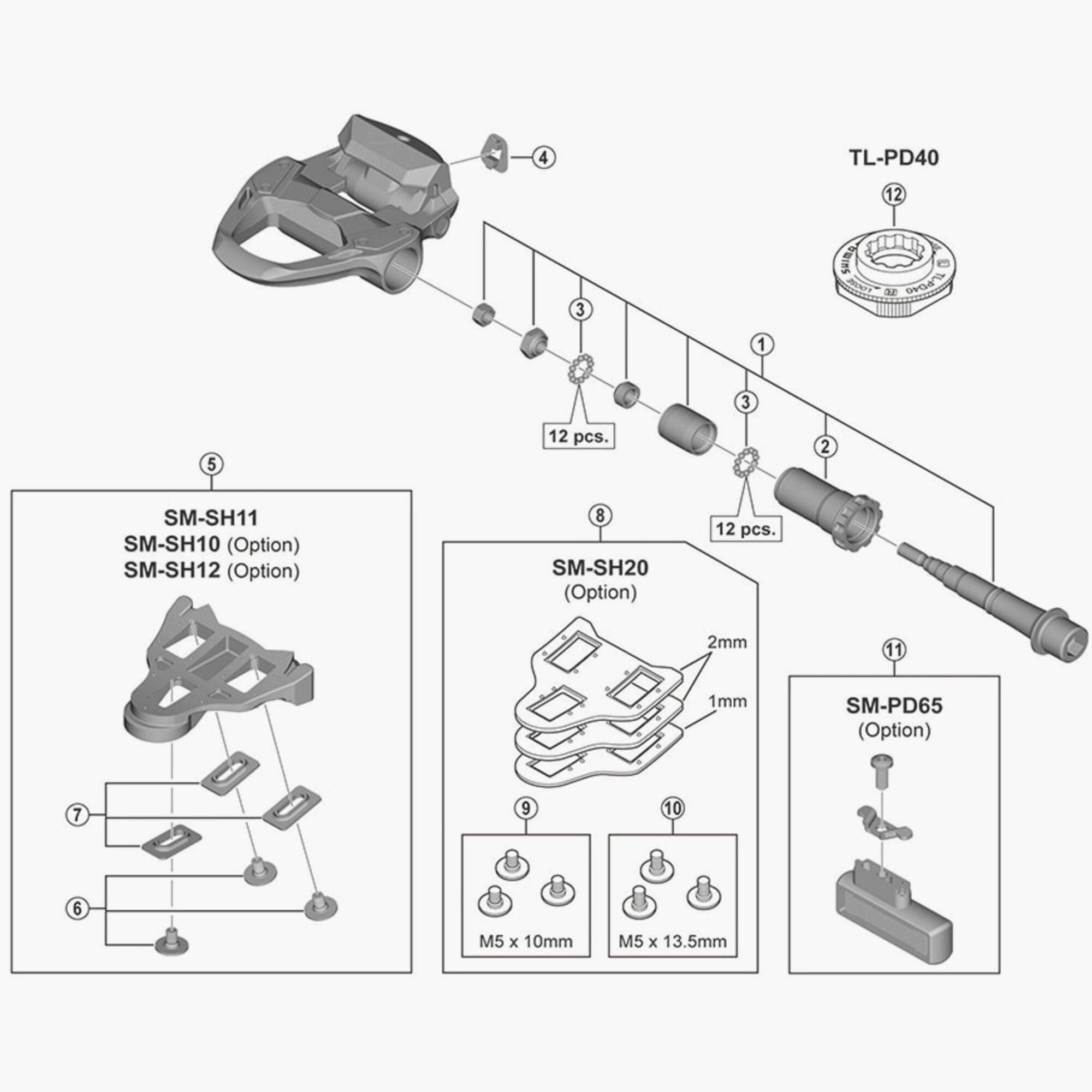 Shimano Spares M5 x 8mm cleat fixing bolts, pack of 6, genuine replacement screws for cycling shoes.