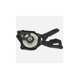 Shimano SL-M6000 left hand shifter lever for 10-speed mountain bike drivetrain, component in black with grip and gear indicator.